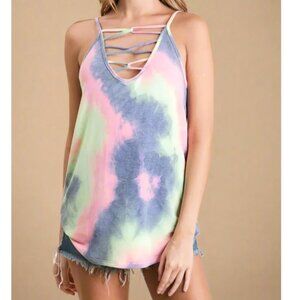 Women's Pastel Tie-Dye Crisscross Strap Tank by BiBi. NWT.